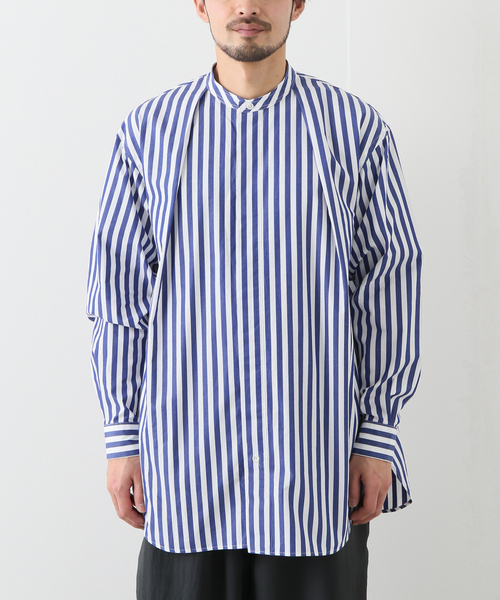 EDIFICE（エディフィス）の「【:colon / コロン】フロントプリーツストライプバンドカラー（シャツ/ブラウス・メンズ・ホワイト/ブルー・5/3/1）」の9枚目の写真
