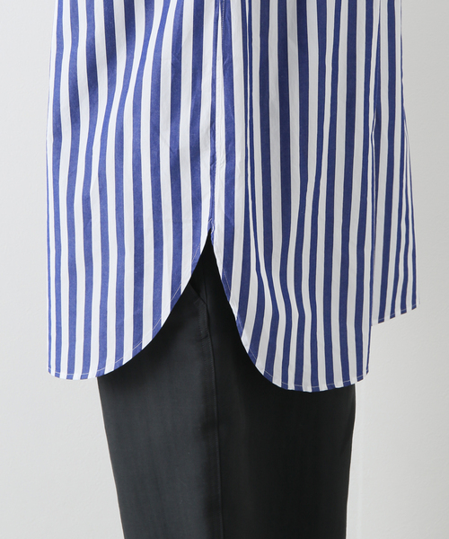 EDIFICE（エディフィス）の「【:colon / コロン】フロントプリーツストライプバンドカラー（シャツ/ブラウス・メンズ・ホワイト/ブルー・5/3/1）」の4枚目の写真