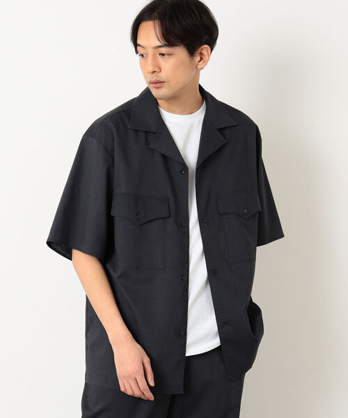 B:MING by BEAMS(ビーミングバイビームス)の「B:MING by BEAMS / CITY DWELLERS ラミー×SOLOTEX(R)オープンカラーサファリシャツ (セットアップ対応)(シャツ/ブラウス・メンズ・オリーブ/ブラック・SMALL/MEDIUM/LARGE/X-LARGE)」の1枚目の写真