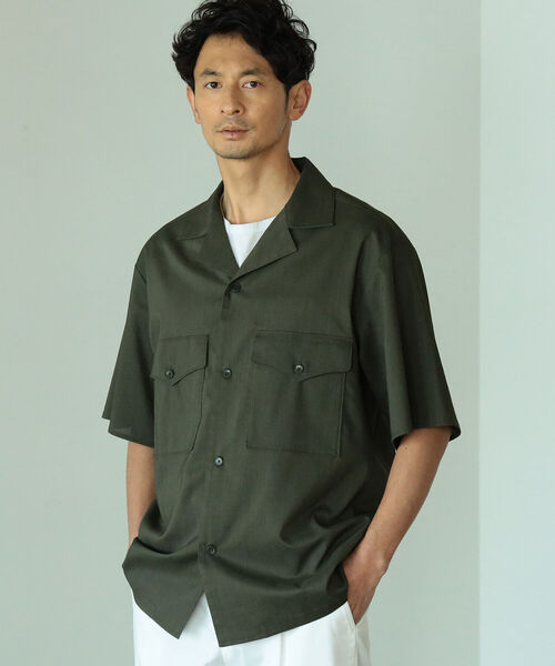 B:MING by BEAMS(ビーミングバイビームス)の「B:MING by BEAMS / CITY DWELLERS ラミー×SOLOTEX(R)オープンカラーサファリシャツ (セットアップ対応)(シャツ/ブラウス・メンズ・オリーブ/ブラック・SMALL/MEDIUM/LARGE/X-LARGE)」の3枚目の写真