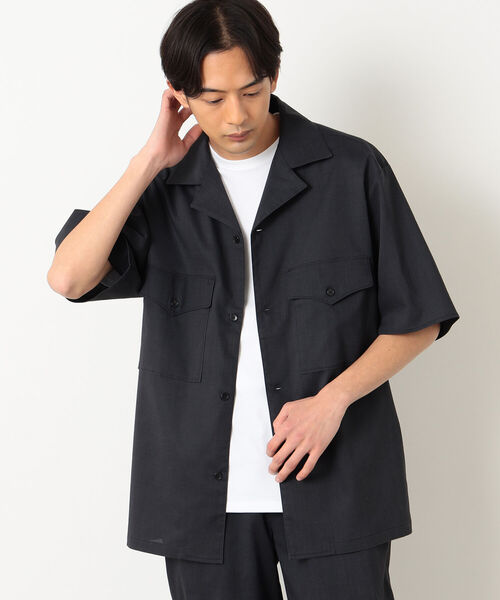 B:MING by BEAMS(ビーミングバイビームス)の「B:MING by BEAMS / CITY DWELLERS ラミー×SOLOTEX(R)オープンカラーサファリシャツ (セットアップ対応)(シャツ/ブラウス・メンズ・オリーブ/ブラック・SMALL/MEDIUM/LARGE/X-LARGE)」の7枚目の写真