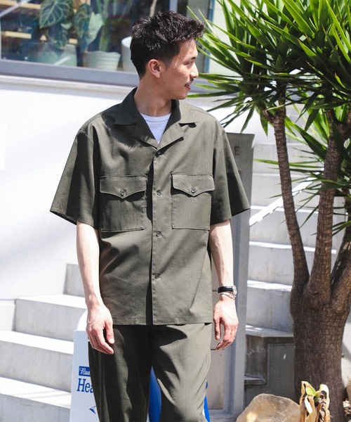 B:MING by BEAMS(ビーミングバイビームス)の「B:MING by BEAMS / CITY DWELLERS ラミー×SOLOTEX(R)オープンカラーサファリシャツ (セットアップ対応)(シャツ/ブラウス・メンズ・オリーブ/ブラック・SMALL/MEDIUM/LARGE/X-LARGE)」の2枚目の写真