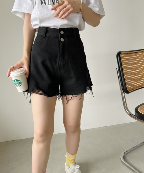 CLEA（クレア）の「ヴィンテージ風 グランジ ダメージデニムショートパンツ（デニムパンツ・レディース・ブラック/ブルー/ホワイト/ダークグレー・M）」の21枚目の写真