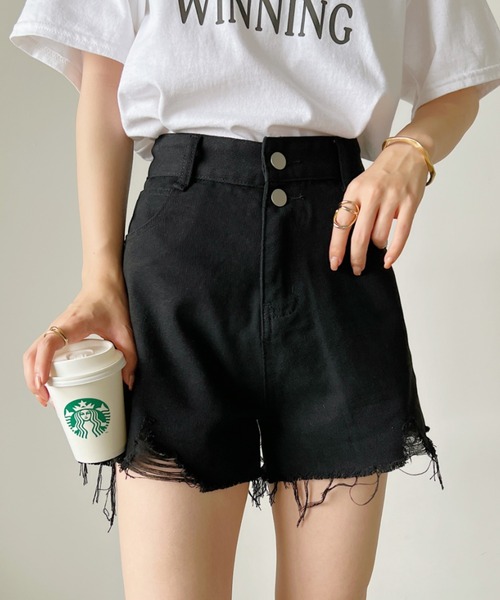 CLEA（クレア）の「ヴィンテージ風 グランジ ダメージデニムショートパンツ（デニムパンツ・レディース・ブラック/ブルー/ホワイト/ダークグレー・M）」の17枚目の写真