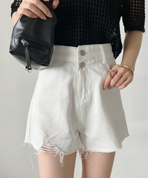 CLEA（クレア）の「ヴィンテージ風 グランジ ダメージデニムショートパンツ（デニムパンツ・レディース・ブラック/ブルー/ホワイト/ダークグレー・M）」の10枚目の写真