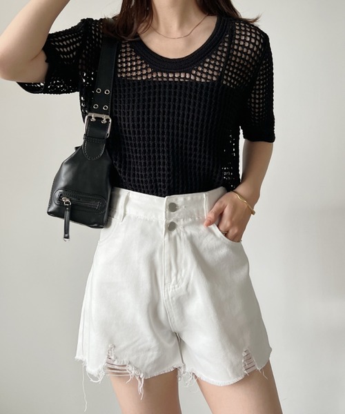 CLEA（クレア）の「ヴィンテージ風 グランジ ダメージデニムショートパンツ（デニムパンツ・レディース・ブラック/ブルー/ホワイト/ダークグレー・M）」の13枚目の写真