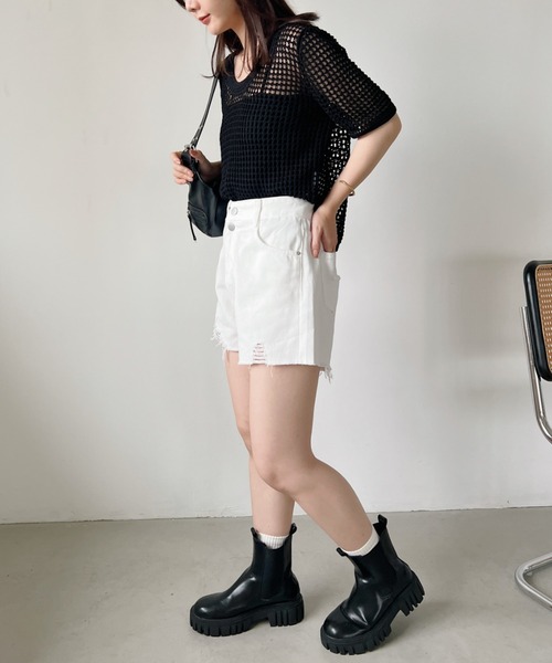 CLEA（クレア）の「ヴィンテージ風 グランジ ダメージデニムショートパンツ（デニムパンツ・レディース・ブラック/ブルー/ホワイト/ダークグレー・M）」の16枚目の写真