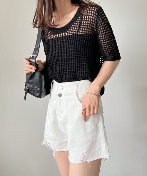 CLEA（クレア）の「ヴィンテージ風 グランジ ダメージデニムショートパンツ（デニムパンツ・レディース・ブラック/ブルー/ホワイト/ダークグレー・M）」の14枚目の写真