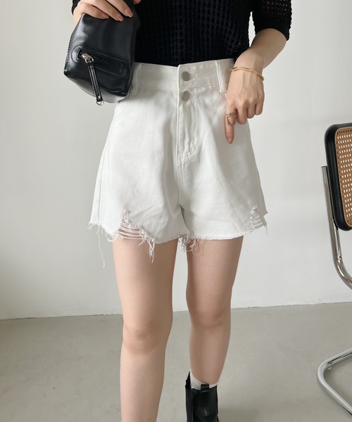 CLEA（クレア）の「ヴィンテージ風 グランジ ダメージデニムショートパンツ（デニムパンツ・レディース・ブラック/ブルー/ホワイト/ダークグレー・M）」の11枚目の写真