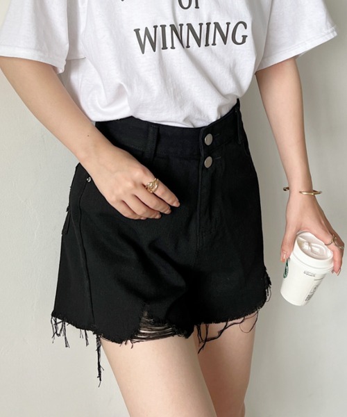 CLEA（クレア）の「ヴィンテージ風 グランジ ダメージデニムショートパンツ（デニムパンツ・レディース・ブラック/ブルー/ホワイト/ダークグレー・M）」の19枚目の写真