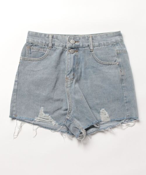CLEA（クレア）の「ヴィンテージ風 グランジ ダメージデニムショートパンツ（デニムパンツ・レディース・ブラック/ブルー/ホワイト/ダークグレー・M）」の6枚目の写真