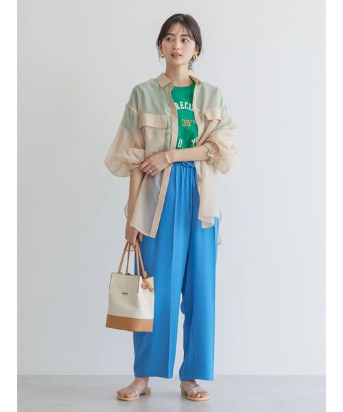 AMERICAN HOLIC（アメリカンホリック）の「Wポケットシアーシャツ（シャツ/ブラウス・レディース・ライトグリーン/アイボリー/マルチ/キャメル/ストライプ・M/L）」の7枚目の写真