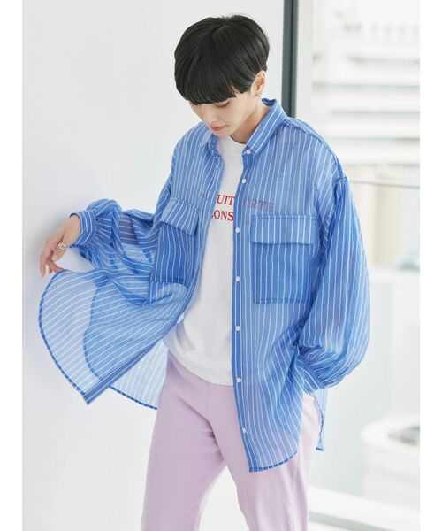 AMERICAN HOLIC（アメリカンホリック）の「Wポケットシアーシャツ（シャツ/ブラウス・レディース・ライトグリーン/アイボリー/マルチ/キャメル/ストライプ・M/L）」の9枚目の写真