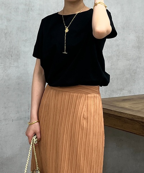un dix cors(アンディコール)の「バイオシルケット裾ラウンドプルオーバー(Tシャツ/カットソー・レディース・オフホワイト/ブラック/イエロー・FREE)」の3枚目の写真