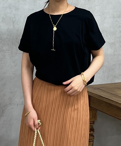 un dix cors(アンディコール)の「バイオシルケット裾ラウンドプルオーバー(Tシャツ/カットソー・レディース・オフホワイト/ブラック/イエロー・FREE)」の16枚目の写真