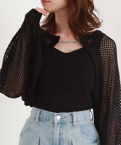 archives（アルシーヴ）の「シルバーチェーンニットボレロアンサンブル（アンサンブル・レディース・アイボリー/ブルー/ブラック/ピンク・MEDIUM）」の3枚目の写真