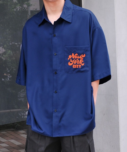 ZIP FIVE（ジップファイブ）の「【ZIP FIVE】オーバールーズワンポイント刺繍レギュラーカラー/ビッグシルエット半袖シャツ（シャツ/ブラウス・メンズ・ホワイト/ネイビー/ブラック/ライトグレー/ブルー・MEDIUM/LARGE/X-LARGE）」の4枚目の写真