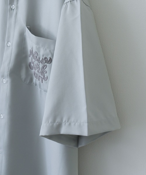 ZIP FIVE（ジップファイブ）の「【ZIP FIVE】オーバールーズワンポイント刺繍レギュラーカラー/ビッグシルエット半袖シャツ（シャツ/ブラウス・メンズ・ホワイト/ネイビー/ブラック/ライトグレー/ブルー・MEDIUM/LARGE/X-LARGE）」の8枚目の写真