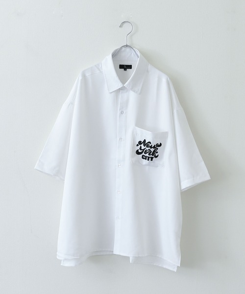 ZIP FIVE（ジップファイブ）の「【ZIP FIVE】オーバールーズワンポイント刺繍レギュラーカラー/ビッグシルエット半袖シャツ（シャツ/ブラウス・メンズ・ホワイト/ネイビー/ブラック/ライトグレー/ブルー・MEDIUM/LARGE/X-LARGE）」の11枚目の写真