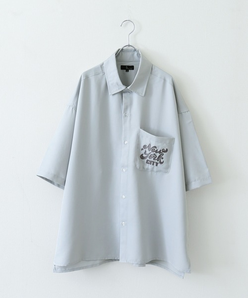 ZIP FIVE（ジップファイブ）の「【ZIP FIVE】オーバールーズワンポイント刺繍レギュラーカラー/ビッグシルエット半袖シャツ（シャツ/ブラウス・メンズ・ホワイト/ネイビー/ブラック/ライトグレー/ブルー・MEDIUM/LARGE/X-LARGE）」の13枚目の写真