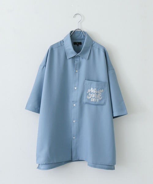 ZIP FIVE（ジップファイブ）の「【ZIP FIVE】オーバールーズワンポイント刺繍レギュラーカラー/ビッグシルエット半袖シャツ（シャツ/ブラウス・メンズ・ホワイト/ネイビー/ブラック/ライトグレー/ブルー・MEDIUM/LARGE/X-LARGE）」の14枚目の写真