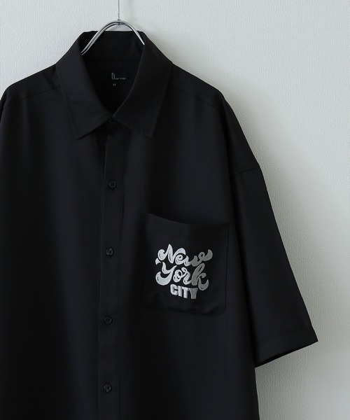 ZIP FIVE（ジップファイブ）の「【ZIP FIVE】オーバールーズワンポイント刺繍レギュラーカラー/ビッグシルエット半袖シャツ（シャツ/ブラウス・メンズ・ホワイト/ネイビー/ブラック/ライトグレー/ブルー・MEDIUM/LARGE/X-LARGE）」の17枚目の写真