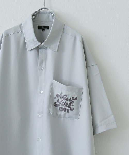 ZIP FIVE（ジップファイブ）の「【ZIP FIVE】オーバールーズワンポイント刺繍レギュラーカラー/ビッグシルエット半袖シャツ（シャツ/ブラウス・メンズ・ホワイト/ネイビー/ブラック/ライトグレー/ブルー・MEDIUM/LARGE/X-LARGE）」の18枚目の写真