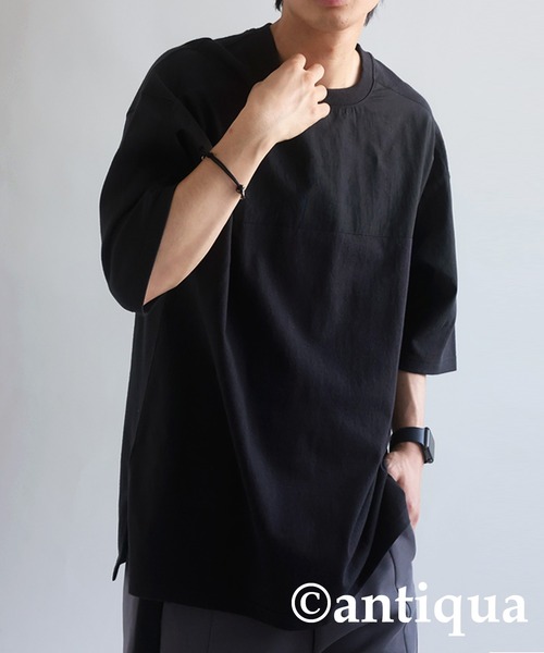 antiqua(アンティカ)の「ナイロン切り替えTシャツ(Tシャツ/カットソー・レディース・ブルー/ホワイト/ブラック/カーキ・FREE)」の11枚目の写真