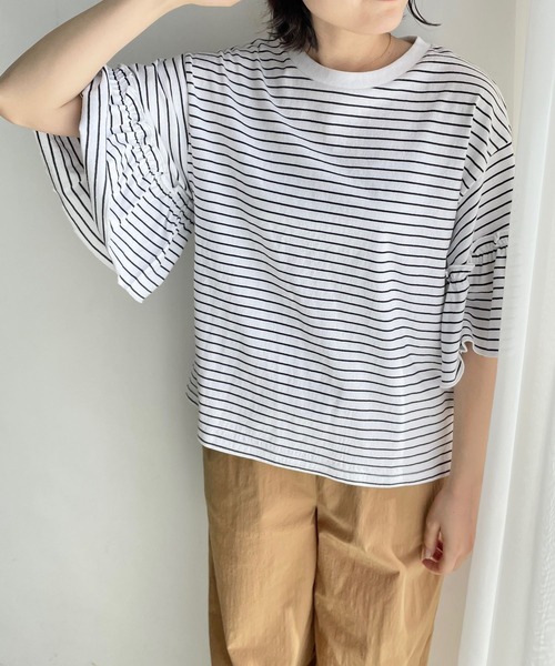 LOWRYS FARM（ローリーズファーム）の「ソデフリルＴシャツＳＳ　 907824（Tシャツ/カットソー・レディース・ホワイト/その他/ブラウン/ブラック・FREE）」の9枚目の写真