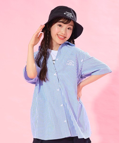 by LOVEiT(バイラビット)の「肩見せ2WAYチュニック丈シャツ(シャツ/ブラウス・キッズ・ピンク/ブルー/ライム・130cm/140cm/150cm/160cm/120cm)」の3枚目の写真