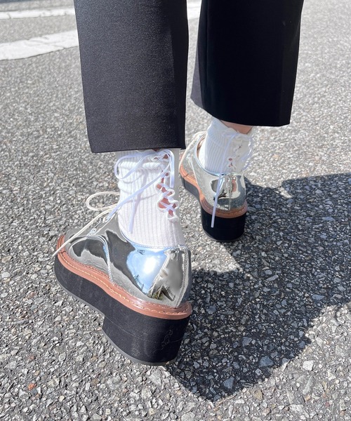 minia(ミニア)の「編み上げリボンソックス(ソックス/靴下・レディース・ベージュ/ブラック/ホワイト・FREE)」の12枚目の写真