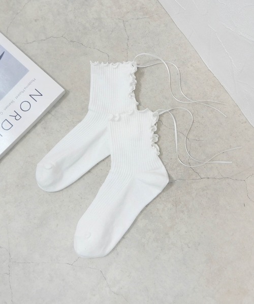 minia(ミニア)の「編み上げリボンソックス(ソックス/靴下・レディース・ベージュ/ブラック/ホワイト・FREE)」の15枚目の写真
