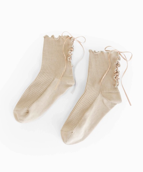 minia(ミニア)の「編み上げリボンソックス(ソックス/靴下・レディース・ベージュ/ブラック/ホワイト・FREE)」の13枚目の写真