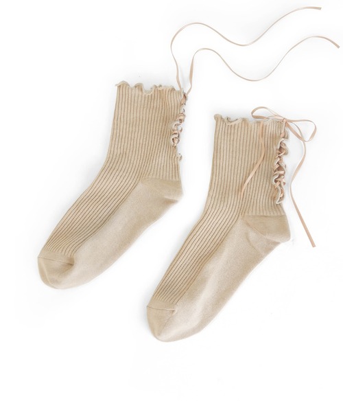 minia(ミニア)の「編み上げリボンソックス(ソックス/靴下・レディース・ベージュ/ブラック/ホワイト・FREE)」の8枚目の写真