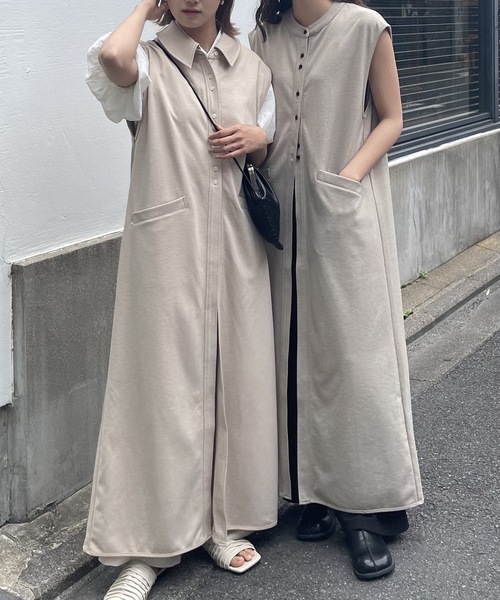 lawgy（ラウジー）の「neck 2way hem piping vest / ネック2wayヘムパイピングベスト（ベスト・レディース・ベージュ/モカ・FREE）」の3枚目の写真