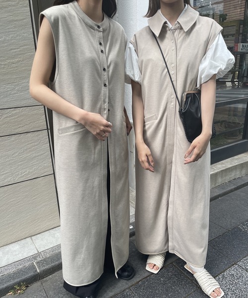 lawgy（ラウジー）の「neck 2way hem piping vest / ネック2wayヘムパイピングベスト（ベスト・レディース・ベージュ/モカ・FREE）」の5枚目の写真