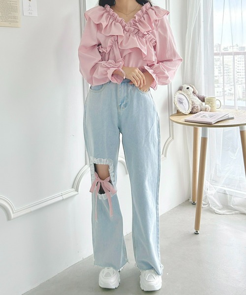 Loueme（ルエム）の「リボンノットデニムパンツ（デニムパンツ・レディース・ライトブルー・M/S）」の11枚目の写真