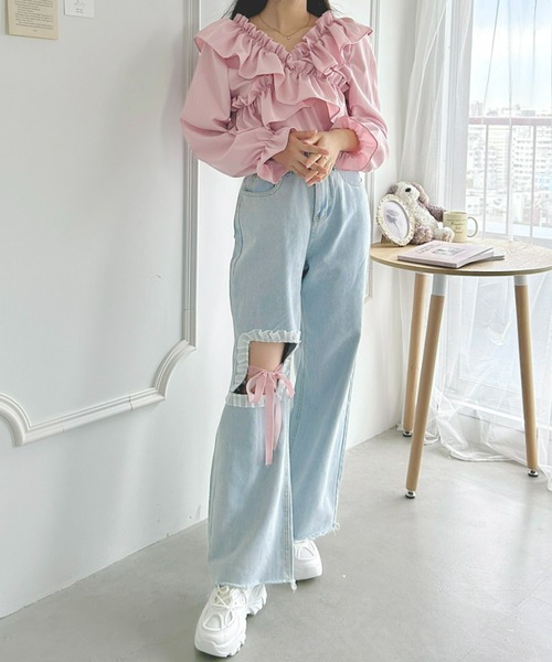 Loueme（ルエム）の「リボンノットデニムパンツ（デニムパンツ・レディース・ライトブルー・M/S）」の13枚目の写真