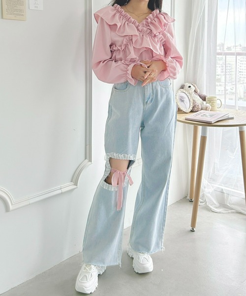 Loueme（ルエム）の「リボンノットデニムパンツ（デニムパンツ・レディース・ライトブルー・M/S）」の14枚目の写真