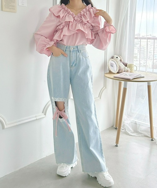 Loueme（ルエム）の「リボンノットデニムパンツ（デニムパンツ・レディース・ライトブルー・M/S）」の12枚目の写真