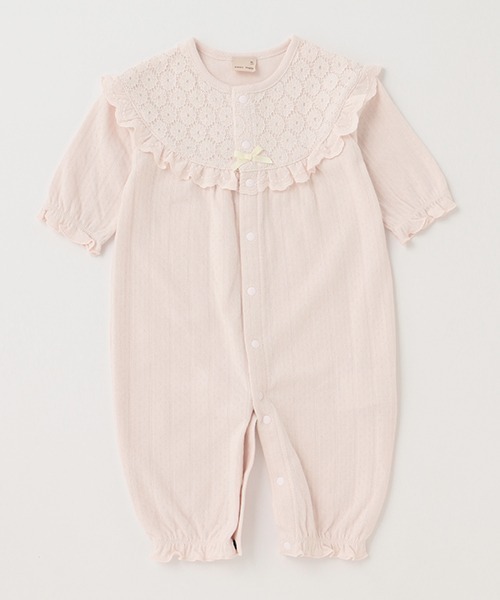 petit main(プティマイン)の「【弱酸性】帽子付レース切替2WAYオール(ロンパース・キッズ・アイボリー/ライトピンク・50-70cm)」の5枚目の写真