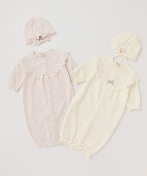 petit main(プティマイン)の「【弱酸性】帽子付レース切替2WAYオール(ロンパース・キッズ・アイボリー/ライトピンク・50-70cm)」の12枚目の写真