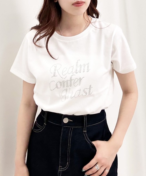 INGNI(イング)の「ラインストーンロゴTシャツ(Tシャツ/カットソー・レディース・オフホワイト/ブラック/ライトピンク/ミント・M)」の6枚目の写真