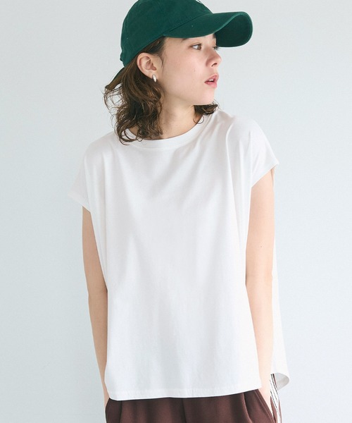 coca(coca)(コカ)の「フレンチスリーブテールカットTシャツ(Tシャツ/カットソー・レディース・ホワイト/ブラック/ベージュ/ブルー/グレイッシュベージュ/イエロー/A/B/ピンク/ブラウン・M/L/S)」の2枚目の写真