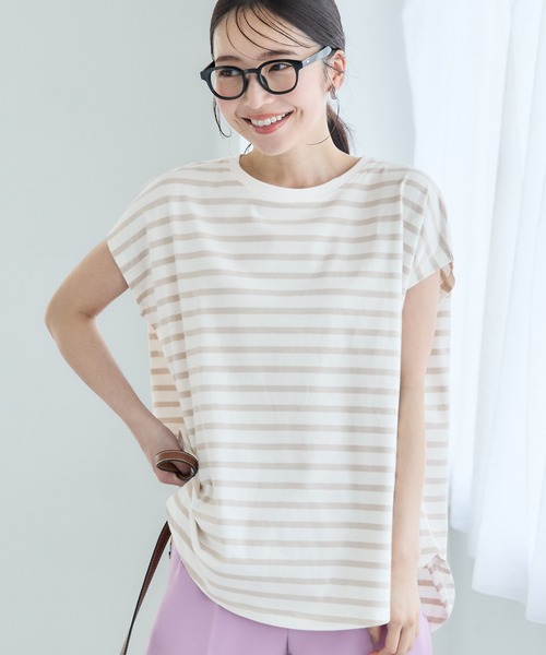 coca(coca)(コカ)の「フレンチスリーブテールカットTシャツ(Tシャツ/カットソー・レディース・ホワイト/ブラック/ベージュ/ブルー/グレイッシュベージュ/イエロー/A/B/ピンク/ブラウン・M/L/S)」の10枚目の写真