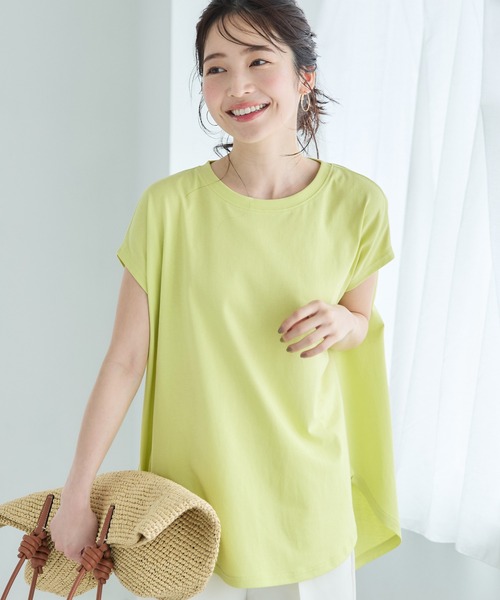 coca(coca)(コカ)の「フレンチスリーブテールカットTシャツ(Tシャツ/カットソー・レディース・ホワイト/ブラック/ベージュ/ブルー/グレイッシュベージュ/イエロー/A/B/ピンク/ブラウン・M/L/S)」の7枚目の写真