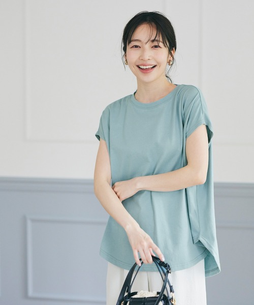 coca(coca)(コカ)の「フレンチスリーブテールカットTシャツ(Tシャツ/カットソー・レディース・ホワイト/ブラック/ベージュ/ブルー/グレイッシュベージュ/イエロー/A/B/ピンク/ブラウン・M/L/S)」の6枚目の写真