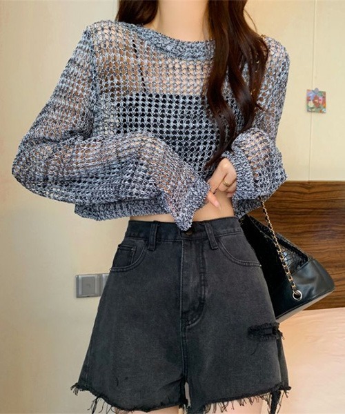 SONA(ソナ)の「SONA クロップメッシュニットトップス(ニット/セーター・レディース・ブラック/ホワイト/グレー・FREE)」の18枚目の写真