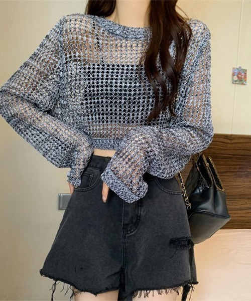 SONA(ソナ)の「SONA クロップメッシュニットトップス(ニット/セーター・レディース・ブラック/ホワイト/グレー・FREE)」の19枚目の写真