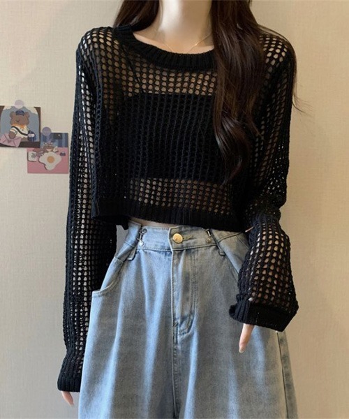 SONA(ソナ)の「SONA クロップメッシュニットトップス(ニット/セーター・レディース・ブラック/ホワイト/グレー・FREE)」の12枚目の写真